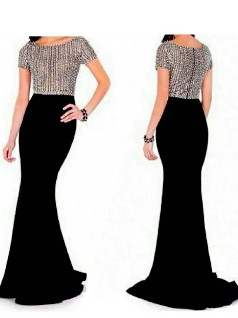 Terani Couture Black Mermaid Gown with Beaded Bodice